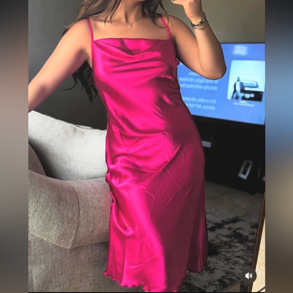 Sleek Pink Satin Slip Dress - Picture 2 of 3